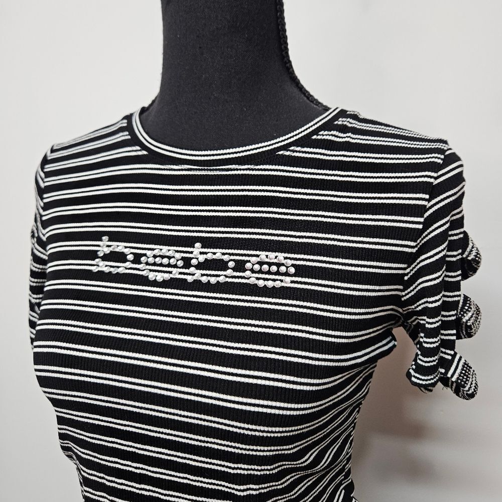 Striped Black and White Top with BEBE Embellishments Size Medium